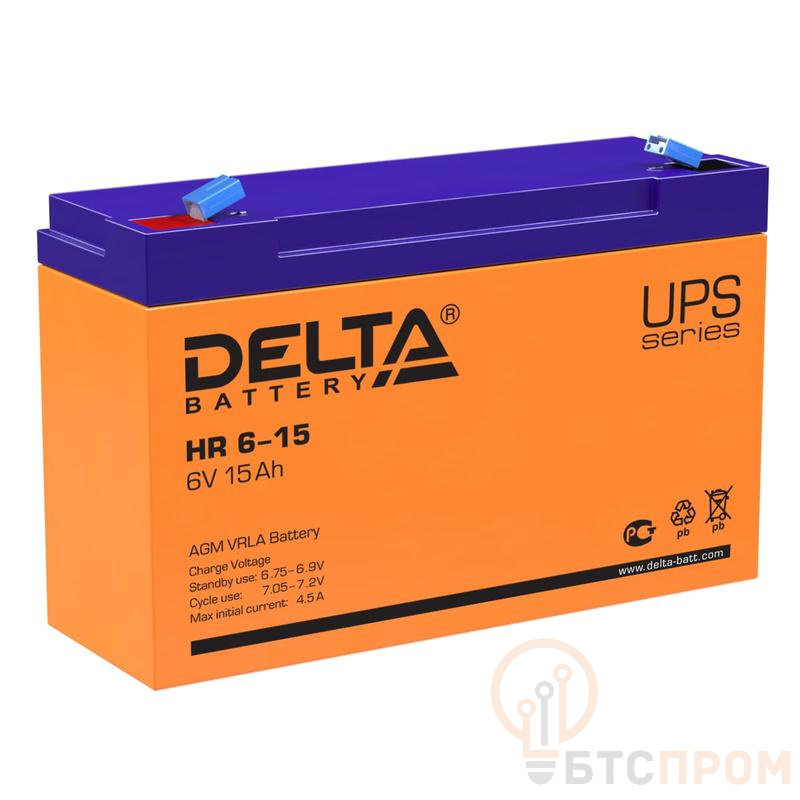  Аккумулятор UPS 6В 15А.ч Delta HR 6-15 фото в каталоге от BTSprom.by