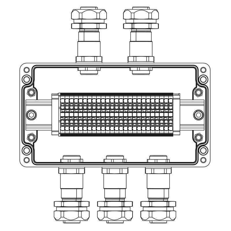 коробка взрывозащищенная клеммная из полиэстера tbe-p-04-(25xhmm.2)-2xkaepm2mhk-20(a)-3xkaepm2mhk-20(c)1ex e iic т5 gb / ex tb iiict95град.c db ip66/кз dkc 1231.041.22.11d от BTSprom.by