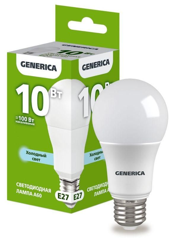 лампа светодиодная a60 10вт грушевидная 6500к e27 230в generica ll-a60-10-230-65-e27-g от BTSprom.by
