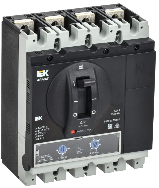 выключатель автоматический в литом корпусе 4п g 50ка 160а расцепитель термомагнитный регулируемый armat iek ar-mccb-4g-050-0160a-atuc от BTSprom.by
