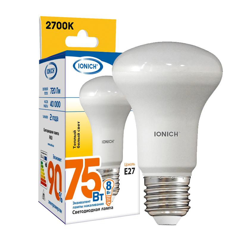 лампа светодиодная r63 8вт 2700к e27 720лм 230в тепл. бел. ionich 1796 от BTSprom.by