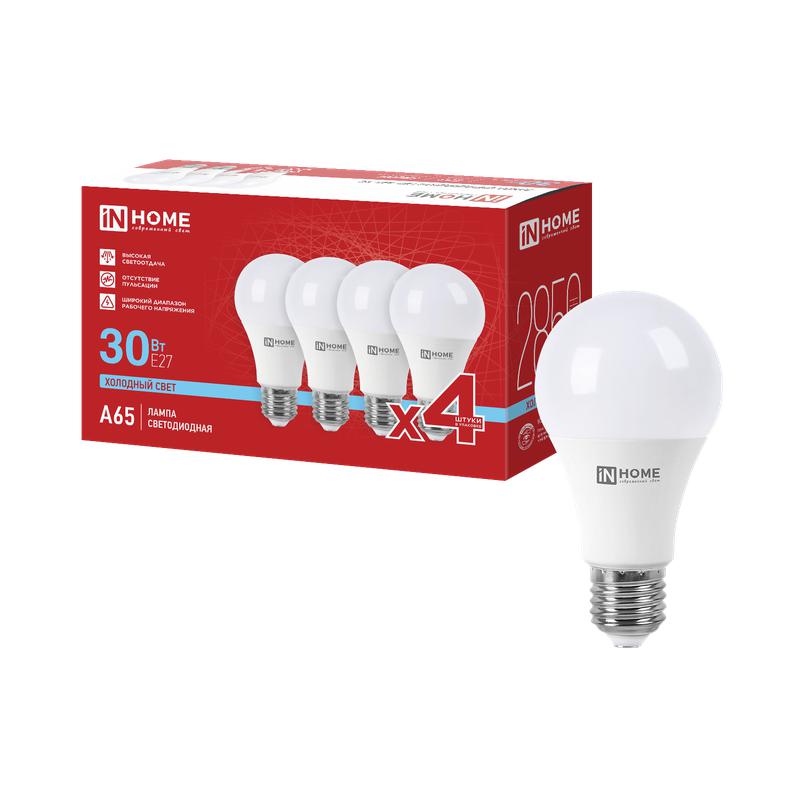лампа светодиодная led-a65-vc 4pack 30вт 6500к e27 2850лм 230в (уп.4шт) in home 4690612066899 от BTSprom.by