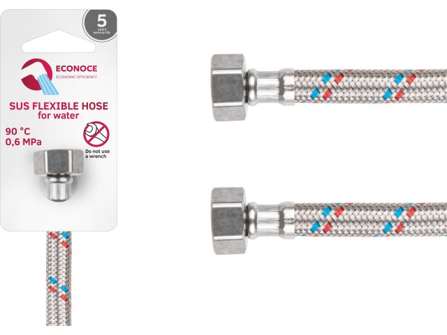 подводка гибкая, sus, гайка 1/2" - гайка 1/2" 120см econoce (6 bar, 90°с) ec020120 от BTSprom.by