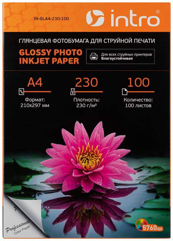 фотобумага gla4-230-100 глянцевая 230г/кв.м а4 100 листов для струйной печати intro б0056926 от BTSprom.by