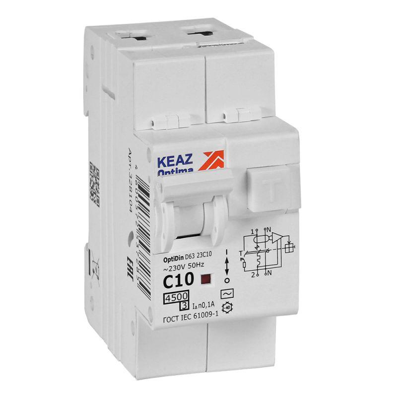 выключатель автоматический дифференциального тока 2п optidin d63-23c10-ac-у3 c10 100ма 4.5ка с защитой от сверхтоков кэаз 328104 от BTSprom.by