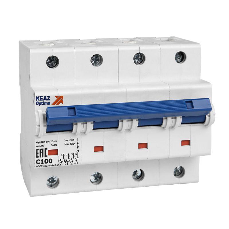 выключатель автоматический модульный 4п (3p+n) d 80а 6ка optidin bm125-4nd80-14ln-ухл3 кэаз 138604 от BTSprom.by
