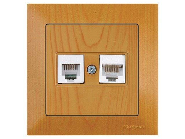 розетка телефонная + компьютерная (rj12+cat5e, скрытая) дуб, daria, mutlusan (cat-3 (rj 12)   4-pin + (rj 45) 8-pin) от BTSprom.by
