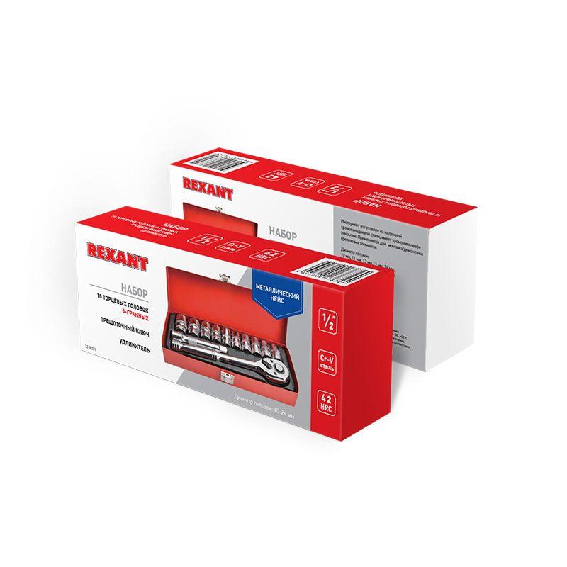  Набор торцевых головок 1/2 головки 10-24мм с трещоточным ключом 12 предметов Rexant 12-8301 фото в каталоге от BTSprom.by