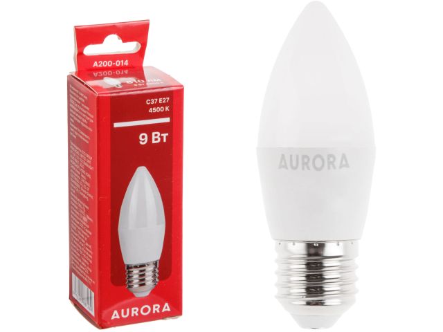 лампа светодиодная c37 свеча 9вт 230в e27 4500k aurora a200-014 от BTSprom.by