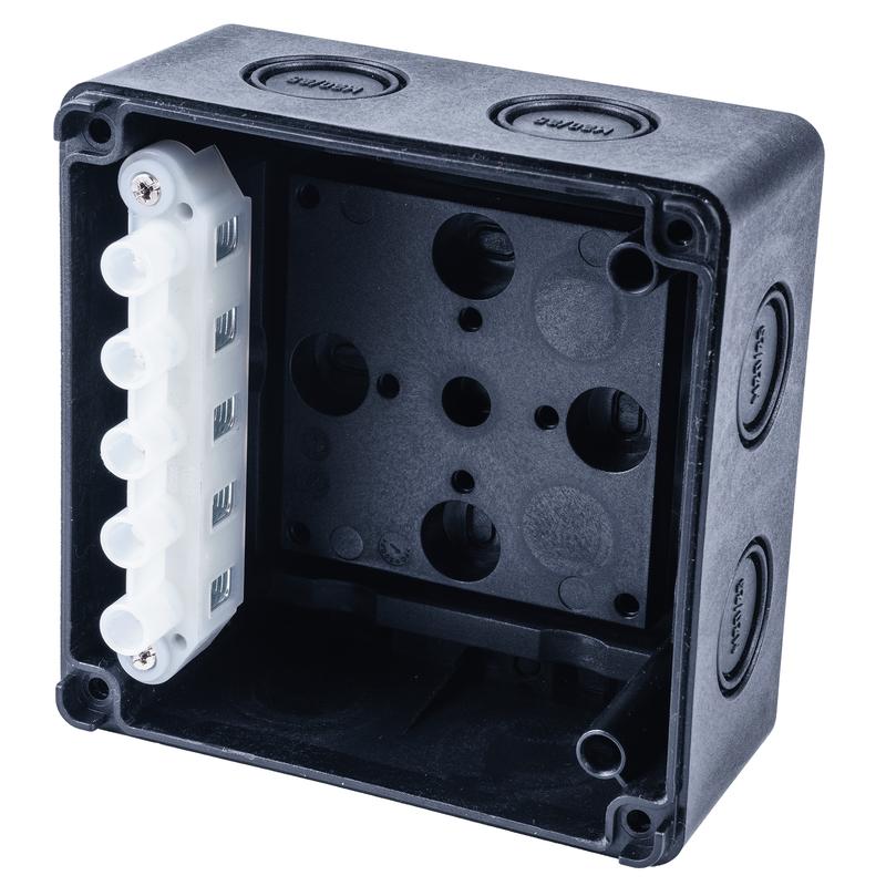  Коробка распределительная 110х110х67мм IP65 в комплекте с клеммным рядом 5х6кв.мм 41А черн. Extherm JB-60-BL фото в каталоге от BTSprom.by