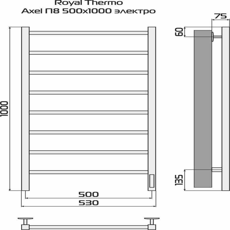  Полотенцесушитель Axel black П8 500х1000 электро встроен. диммер Royal Thermo НС-1433992 фото в каталоге от BTSprom.by