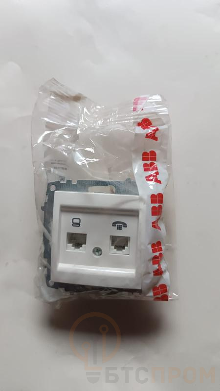 Розетка компьютерная + телефонная 2-м Cosmo RJ45 кат.6 + RJ11 механизм бел. ABB 619-010200-249 фото в каталоге от BTSprom.by  Розетка компьютерная + телефонная 2-м Cosmo RJ45 кат.6 + RJ11 механизм бел. ABB 619-010200-249 фото в каталоге от BTSprom.by