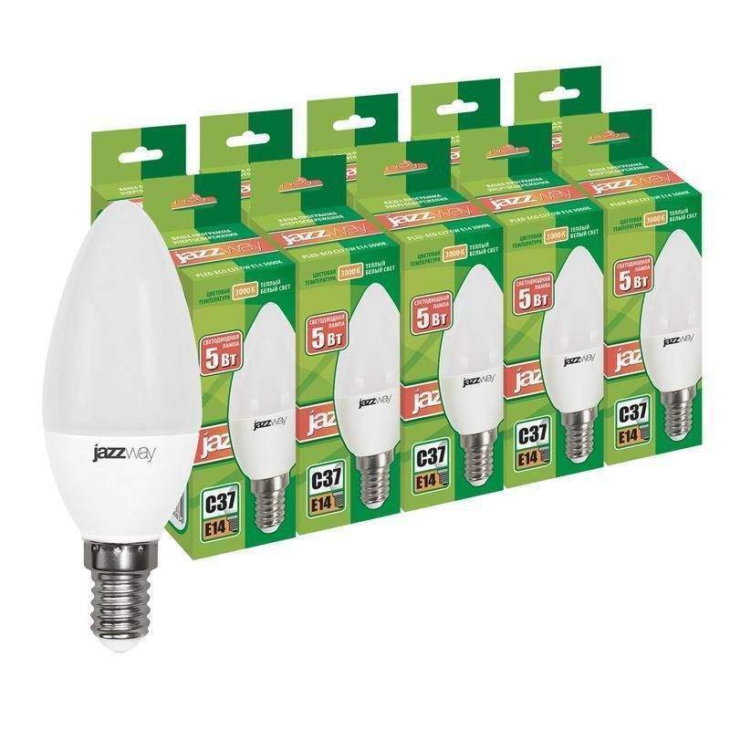 лампа светодиодная pled-eco 5вт c37 свеча 3000к тепл. бел. e14 400лм 230в 50гц (уп.10шт) jazzway 2856548 от BTSprom.by