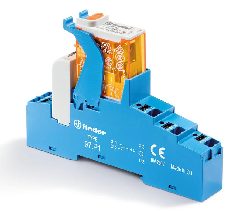 модуль интерфейсный (сборка 46.61.8.024.0040 + 99.02.0.024.98 + 97.p1spa) электромеханич. реле 1co 16а agni 24в ac ip20 безвинт. клеммы push-in пластик. клипса led + варистор кнопка тест + мех.индикатор finder 4cp180240060spa от BTSprom.by