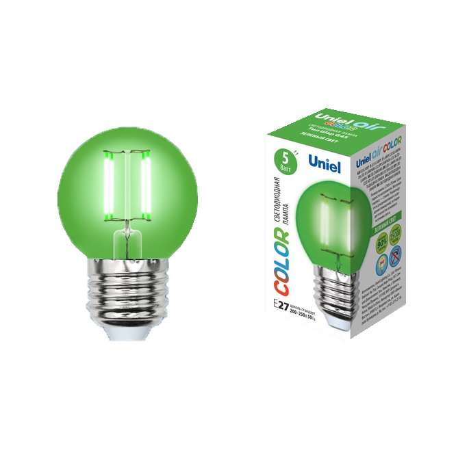 лампа светодиодная led-g45-5w/green/e27 gla02gr форма "шар" air color зел. упак. картон uniel ul-00002988 от BTSprom.by