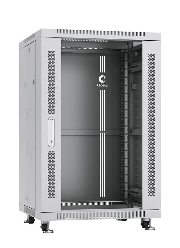шкаф монтажный телекоммуникационный напольный sh-05c-18u60/100 19дюйм для распред. и серверн. оборудования 18u 600х1000х988мм передн. стеклян. и задн. сплошн. метал. двери ручка с замком сер. (ral 7035) cabeus 7228c от BTSprom.by