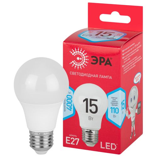 лампа светодиодная red line led a60-15w-840-e27 r 15вт a60 груша 4000к нейтр. бел. e27 эра б0046356 от BTSprom.by