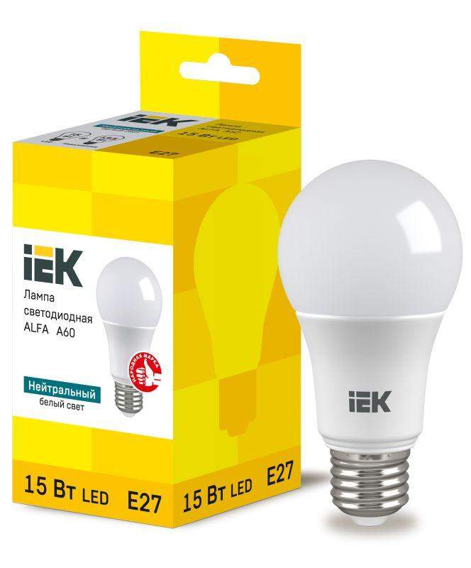 лампа светодиодная alfa 15вт a60 грушевидная 4000к e27 230в (6шт) iek lla-a60-15-230-40-e27-6 от BTSprom.by