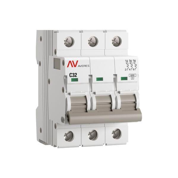 выключатель автоматический модульный 3п c 32а 6ка av-6 averes ekf mcb6-3-32c-av от BTSprom.by