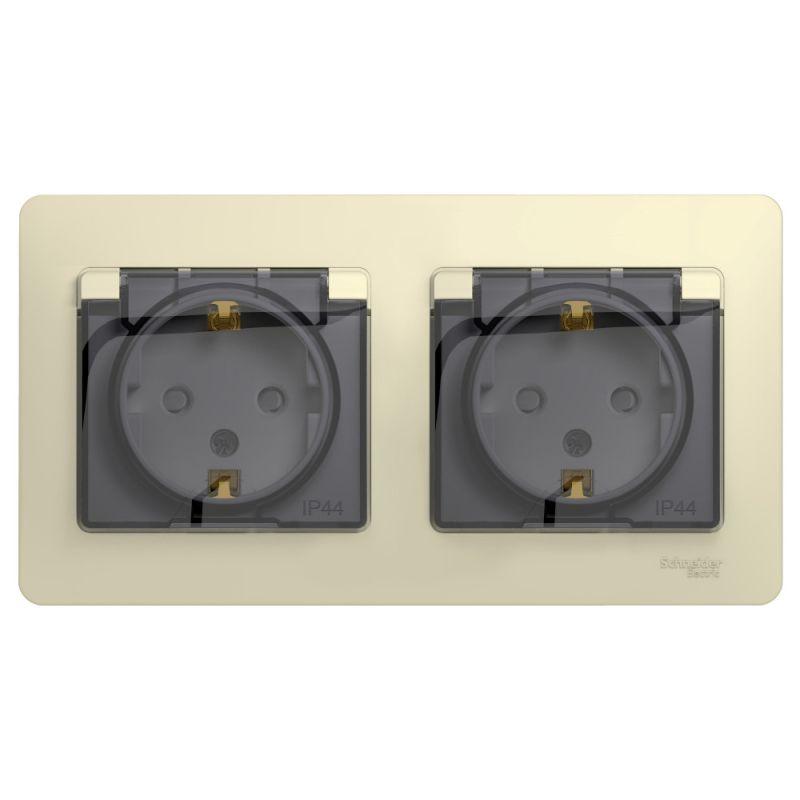 розетка 2-м сп 2мод. glossa 16а ip44 с заземл. защ. шторки в сборе беж. se gsl000247 от BTSprom.by