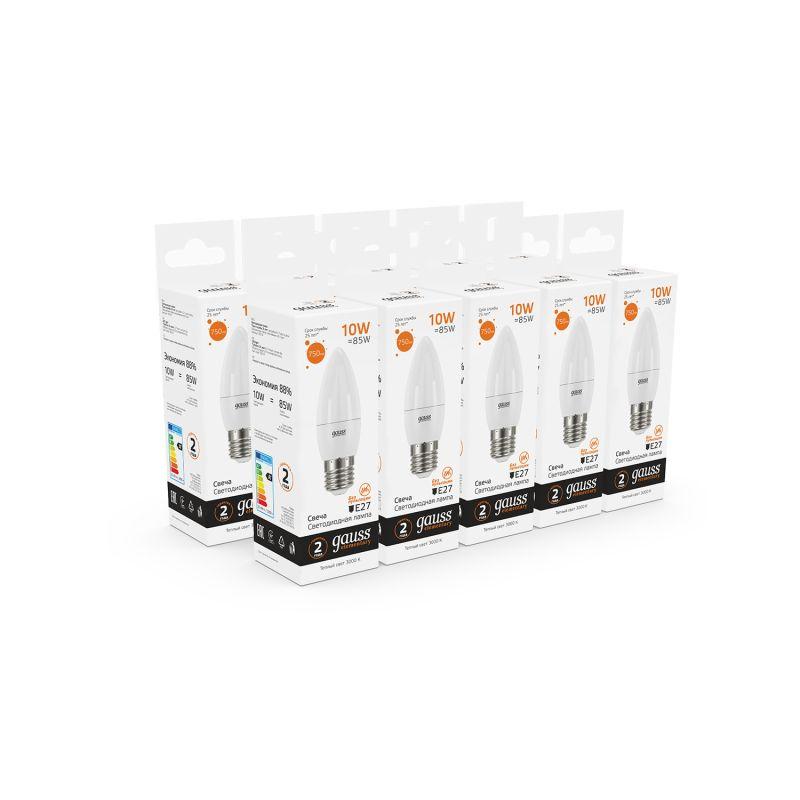 Лампа светодиодная Elementary 10Вт свеча 3000К тепл. бел. E27 750лм GAUSS 30210 фото в каталоге от BTSprom.by