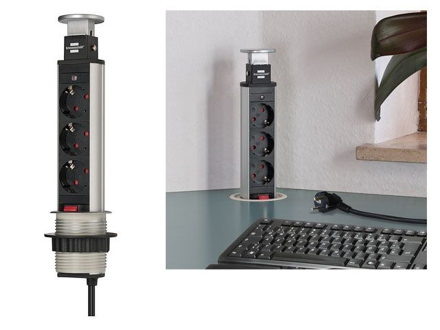удлинитель-башня 2м tower-power (3 роз, h05vv-f 3g1.5) brennenstuhl (встраиваемый в столешницу, вертикальный выдвижной настольный удлинитель для постоянного монтажа) 1396200003 от BTSprom.by