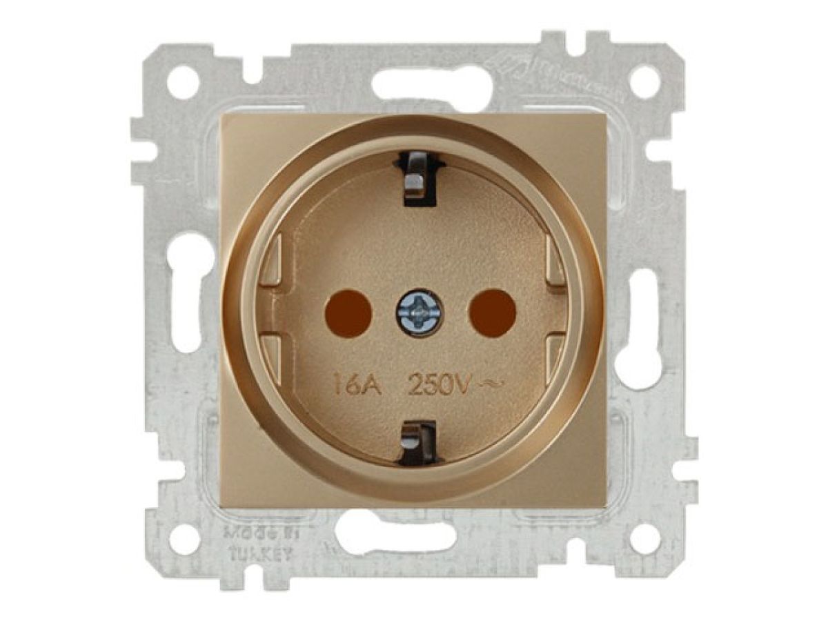 розетка 1-ая (скрытая, без рамки, с/з, шторки) золото, rita, mutlusan (16 a, 250 v, ip 20) 2200 605 0280 от BTSprom.by