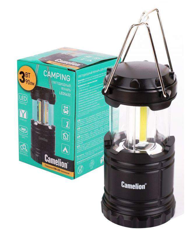 фонарь кемпинговый led5632 3cob led элементы питания 3хaaa/r03 (не в компл.) пластик. черн. (кор) camelion 13368 от BTSprom.by
