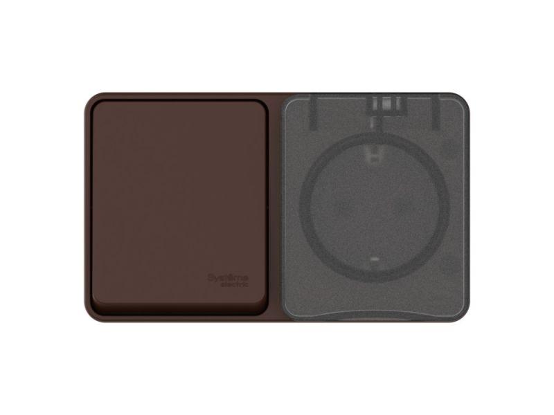 блок оп atlasdesign profi ip54 (розетка 1-м 16а заземл. защ. шторки + 1-кл. выключатель 10а) корич. se atn546070 от BTSprom.by
