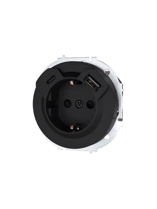  Розетка 1-м СП OSEN с заземл. TC + USB разъем механизм черн. бархат LEZARD 743-4288-181TC фото в каталоге от BTSprom.by