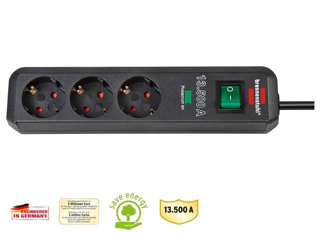 удлинитель / фильтр сетев. 1.5м (3 роз., 3.3квт, с/з, выкл., пвс) brennenstuhl eco-line (провод 3х1,5мм2, сила тока 16а, до 13 500 а) 1158810315 от BTSprom.by