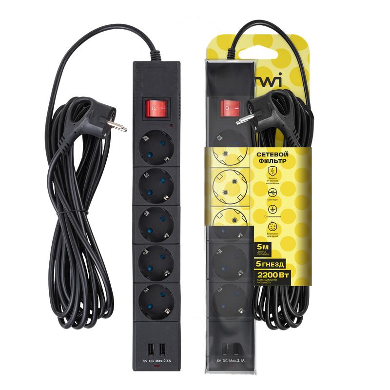 фильтр сетевой 5х5м с/з со шторками пвс 3 ip075 2usb 2200вт 10а черн. duwi 32589 5 от BTSprom.by