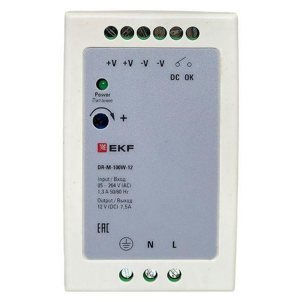  Блок питания на DIN-рейку 100Вт Uвх ~ 220В AC m Uвых - 12В DC постоянного тока EKF DR-M-100W-12 фото в каталоге от BTSprom.by
