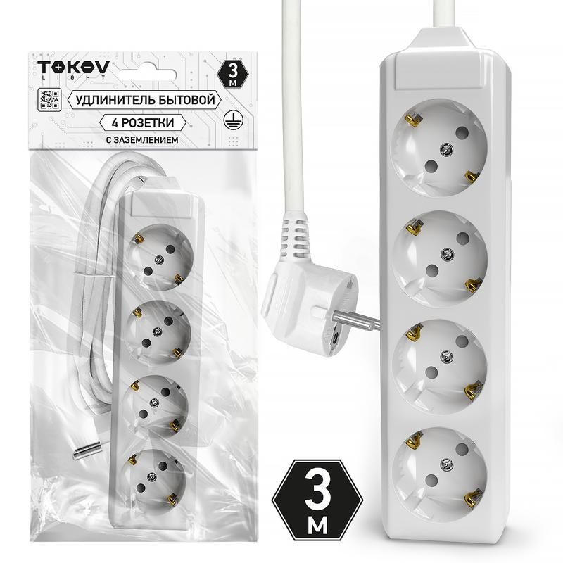 удлинитель 4х3м с заземл. 10а 3х1.5 tokov light tkl-c01-bu4-3-1.5-z от BTSprom.by