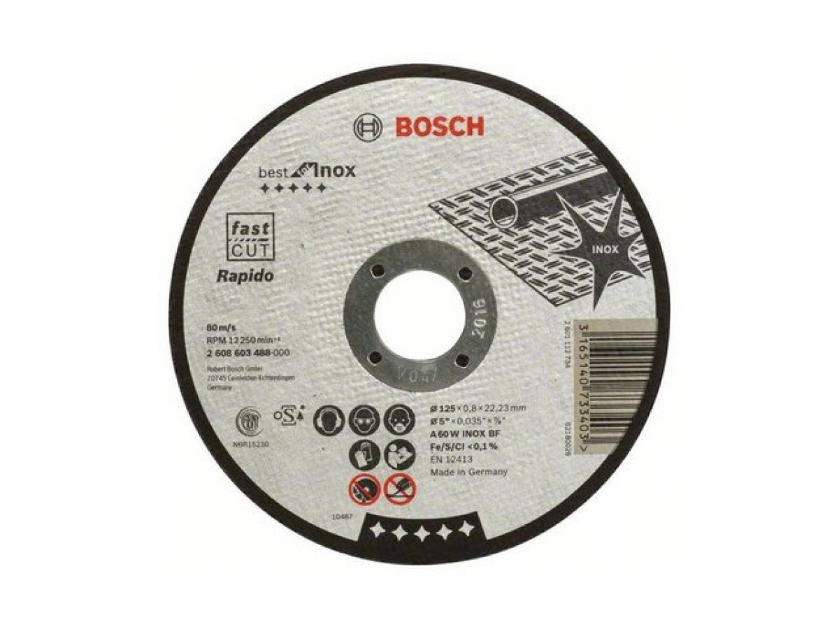 круг отрезной 125х0.8x22.2 мм для нерж. стали best bosch (прямой, rapido) 2608603488 от BTSprom.by