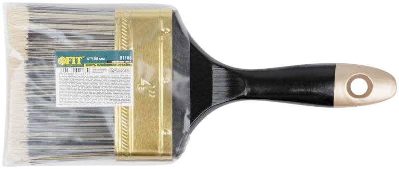  Кисть флейцевая "Стайл" искусственная черно-белая щетина деревянная ручка 4дюйм (100мм) FIT 01188 фото в каталоге от BTSprom.by