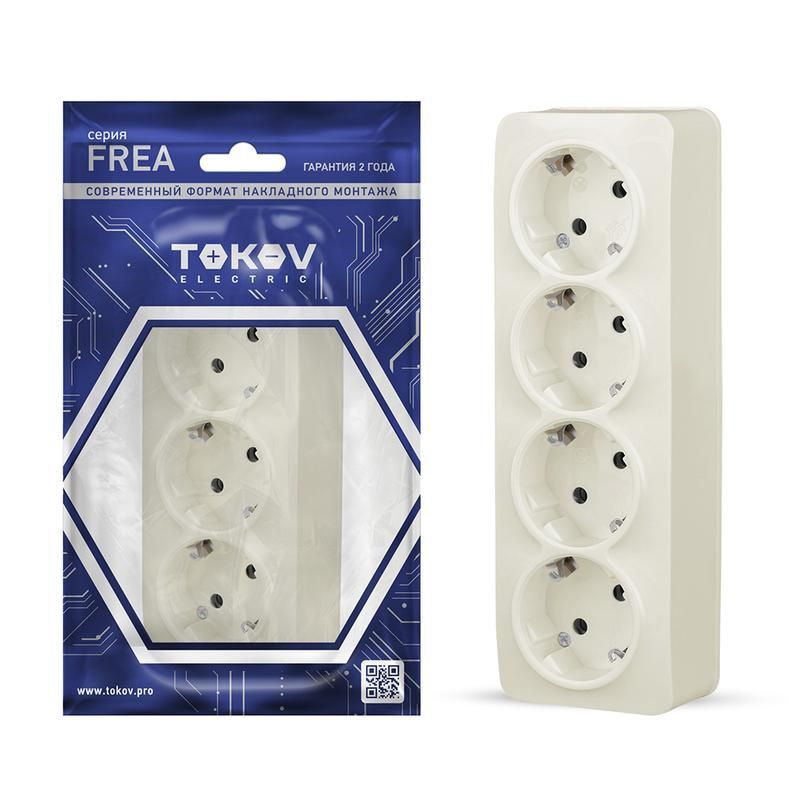 розетка 4-м оп frea 16а ip20 250в с заземл. абс-пластик беж. tokov electric tke-fr-r4z-c02 от BTSprom.by