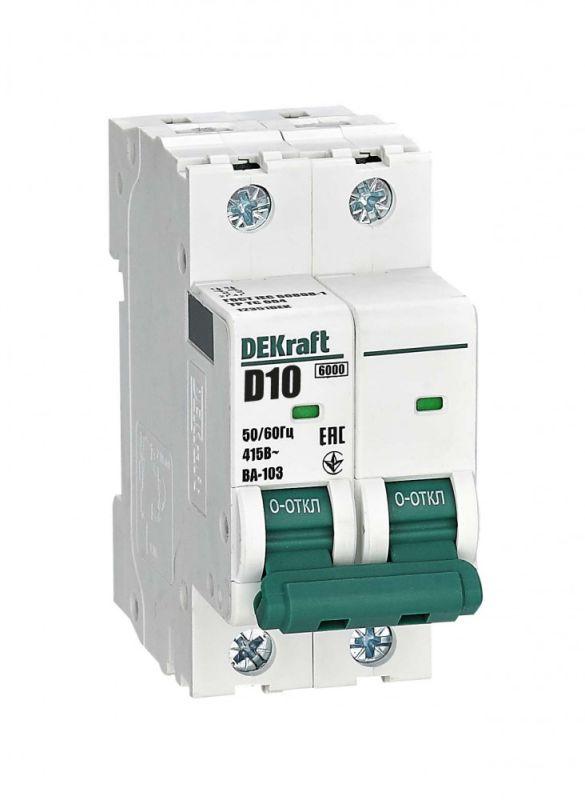 выключатель автоматический модульный 2п d 10а 6ка ва-103 dekraft 12351dek от BTSprom.by
