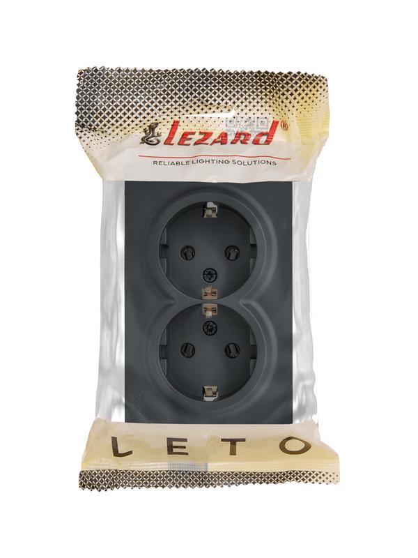  Розетка 2-м ОП LETO с заземл. закрытый корпус ПБТ графит LEZARD 752-3400-127B фото в каталоге от BTSprom.by