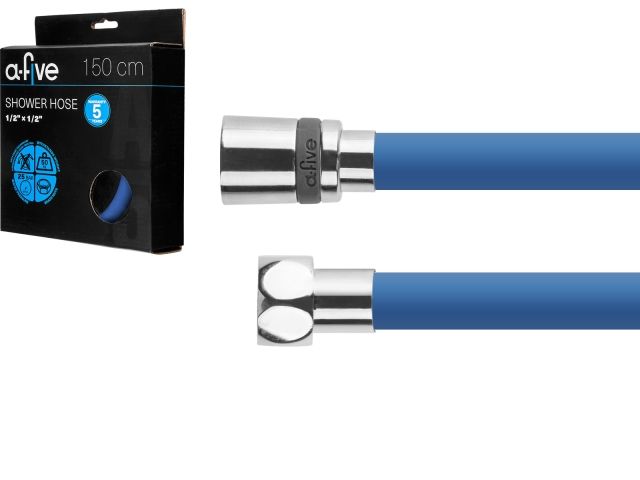 шланг душевой, si, 1/2" г-г 150 см, голубой, a-five (гайка латунь (anti-twist), 25 бар) a5-029bl от BTSprom.by