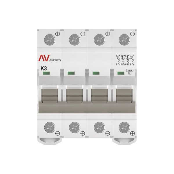  Выключатель автоматический модульный 4п K 3А 6кА AV-6 DC AVERES EKF mcb6-DC-4-03K-av фото в каталоге от BTSprom.by