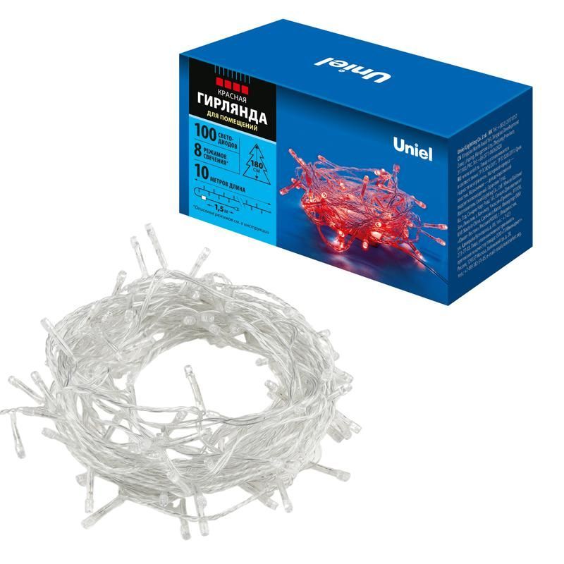 гирлянда светодиодная uld-s1000-100/dta red ip20 10м 100 led красн. свет провод прозр. uniel ul-00008666 от BTSprom.by