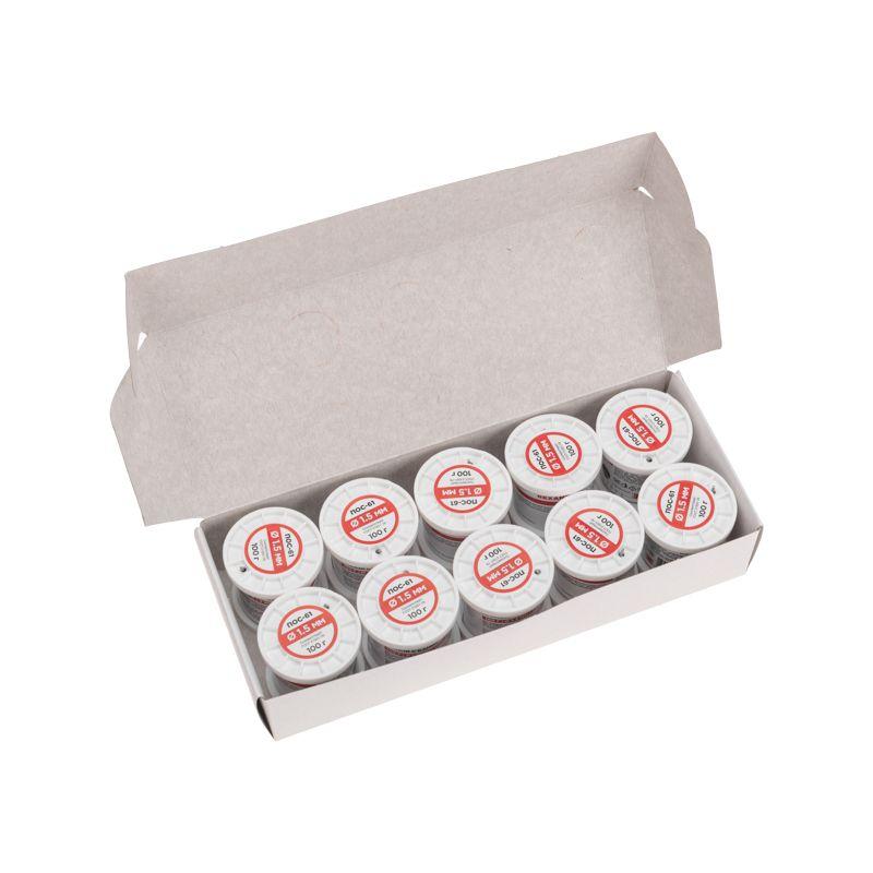  Припой с канифолью ПОС-61 100г d1.5мм (олово 61% свинец 39%) катушка Rexant 09-3172 фото в каталоге от BTSprom.by