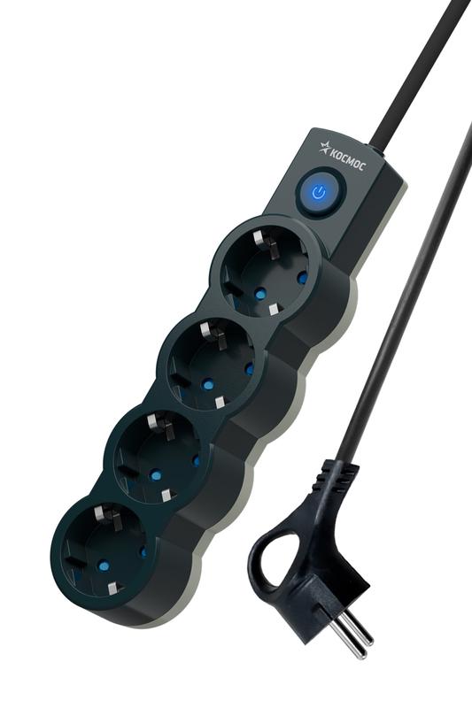 удлинитель 4х3м с заземл. 10а ip20 2200вт 220в защ. шторки пвс 3х1 с выкл. черн. космос yksm3m-4g-z-v10a-b от BTSprom.by