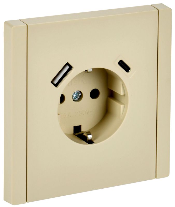 розетка forte&piano fp447 16а usb a+c 18вт с заземл. защ. шторки винт. крепл. ваниль iek fp-r14-16-u22-018-k10 от BTSprom.by