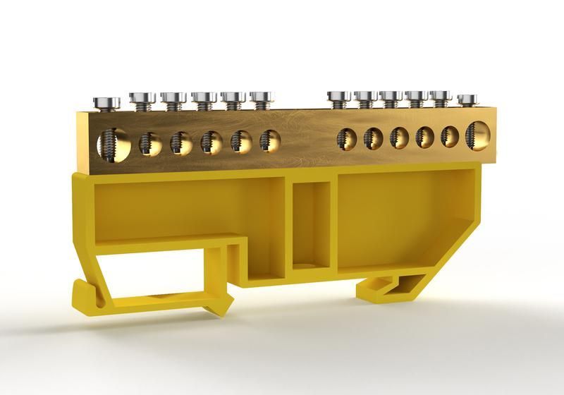 шина pe "земля" на din-изоляторе 8х12мм 12 отвер. латунь tokov electric tke-bcb-812-12-din/pe от BTSprom.by