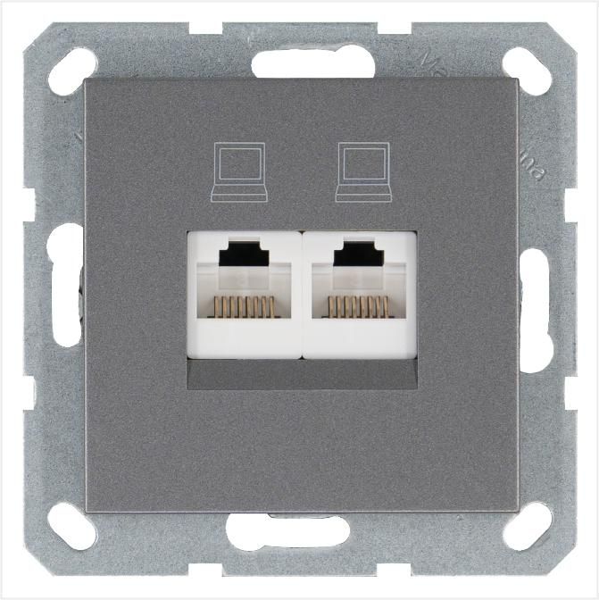розетка компьютерная 2-м rj45 ip20 кат. 5e механизм алюм. jasmart g6106s от BTSprom.by