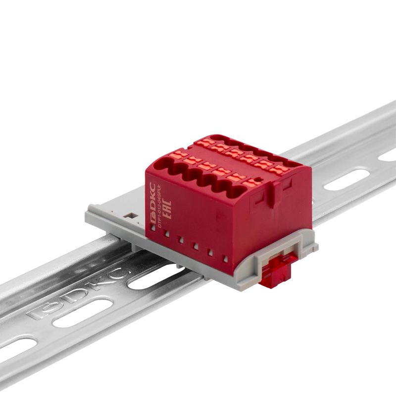 блок распределительный с вертикал. адаптером на рейки шир. 15/35мм зажим push-in 12 точек подключения 2.5кв.мм красн. dkc dtp1-012-04spur-v от BTSprom.by