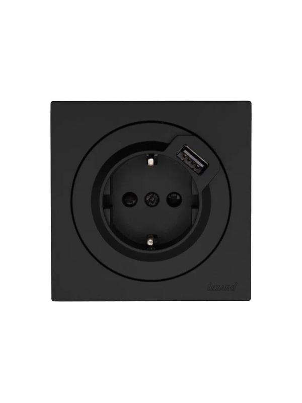  Розетка 1-м СП OSEN с заземл. + USB разъем механизм черн. бархат LEZARD 743-4288-181 фото в каталоге от BTSprom.by