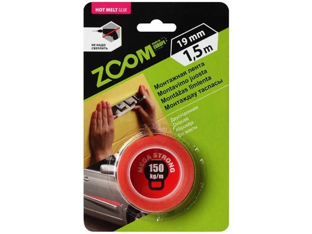лента двухсторонняя клейкая mega strong 19мм х 1,5м zoom (белая/красная) 02-5-3-203 от BTSprom.by
